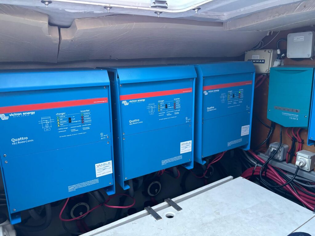 Victron inverter and charger equipment installed aboard a yacht