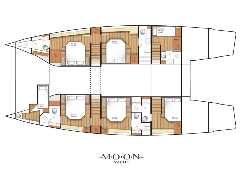 Arctic Moon cabin layout, five guest cabins