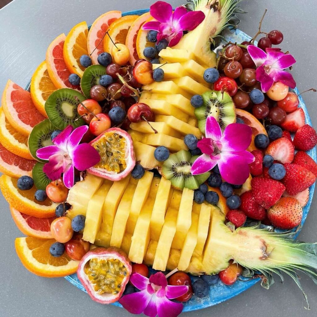 Tropical fruit platter served aboard